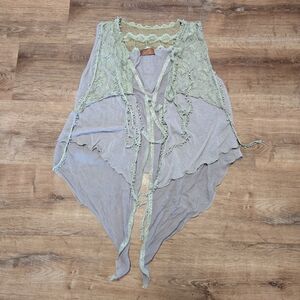 Scully Boho Lace-Tie Layered Vest Large Light Pink Tan Cream